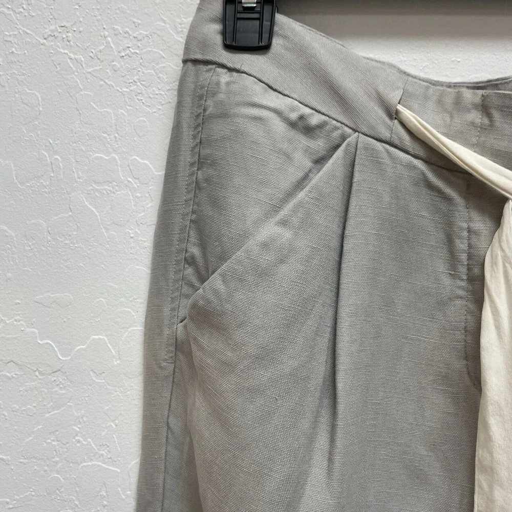 Wilfred Pants Womens 2 Cropped Cuffed Drawstring Lyocell Linen Gray‎ Button Fly
